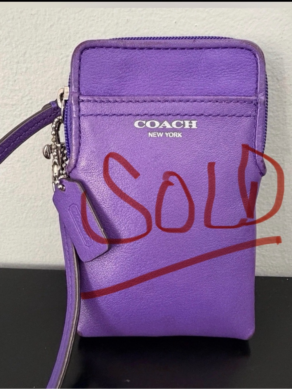 ** SOLD** Vintage COACH Legacy Wristlet Wallet Pouch Purple Leather/Silver/Strap